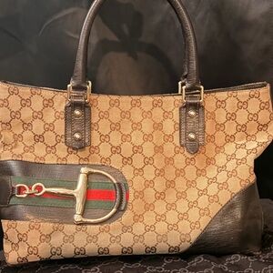 Gucci Beige and Dark Brown Tote Bag